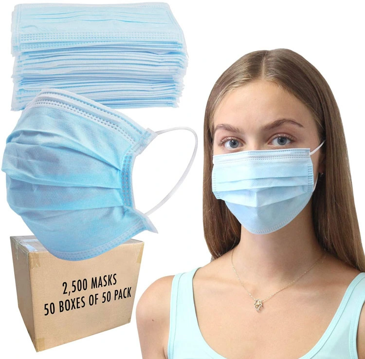 50pcs/Pack Everyday Single Use Europe America Hot Sale Einweg-Ohr Schleifen Medizinische Gesichtsmaske 3ply weibliche Gesichtsmaske