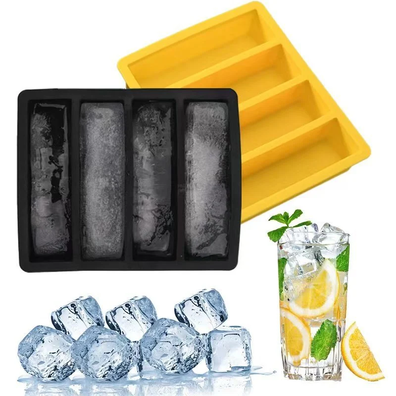 Plateau rectangulaire à 4 empreintes et bandes longues pour cube de glace silicone Ice Moule pour bacs à cube avec couvercle