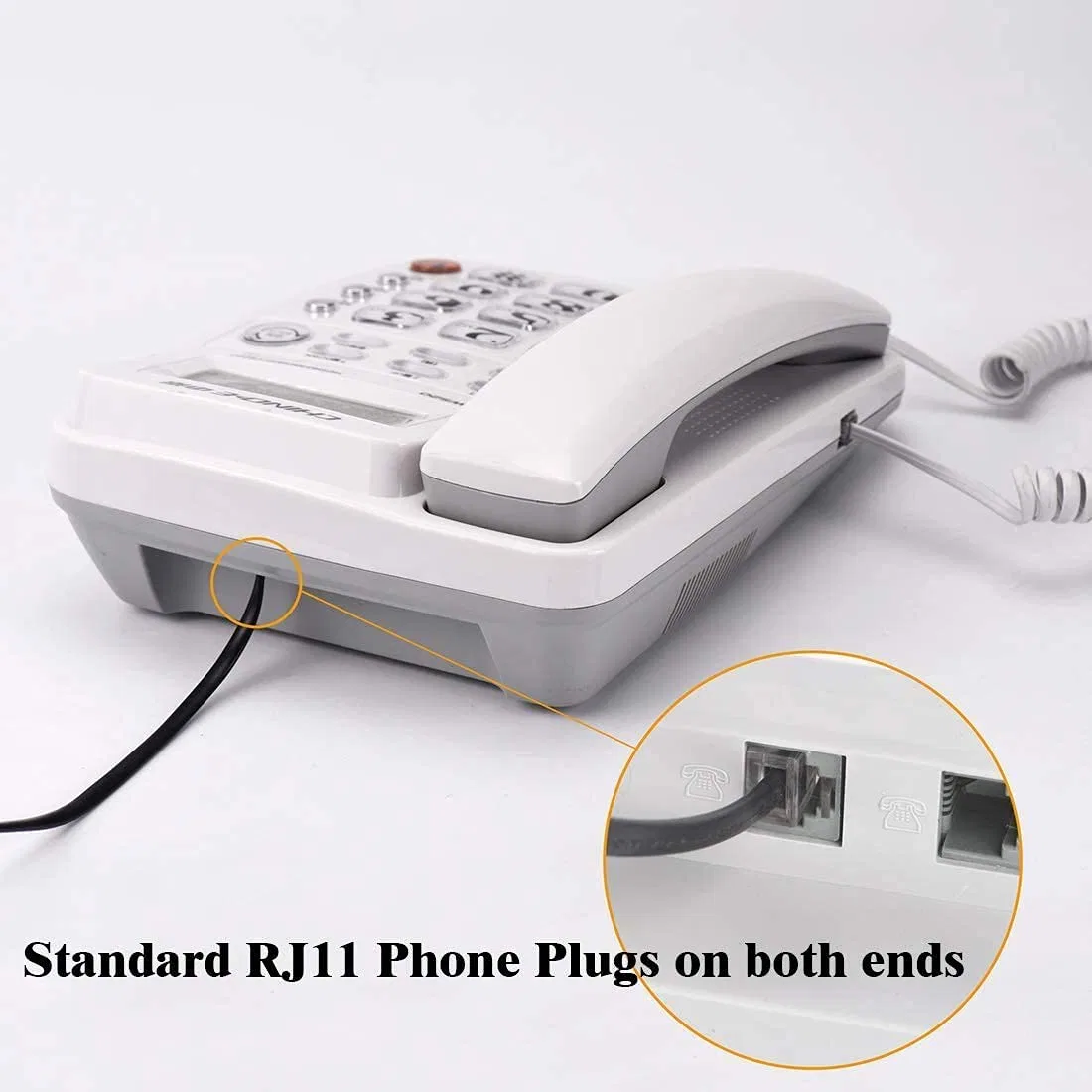 Phone Cord 6 FT, Landline Telephone Cable with Rj11 Plug, Includes Telephone Inline Coupler Rj11 Splitter and 10PCS Cable Clips