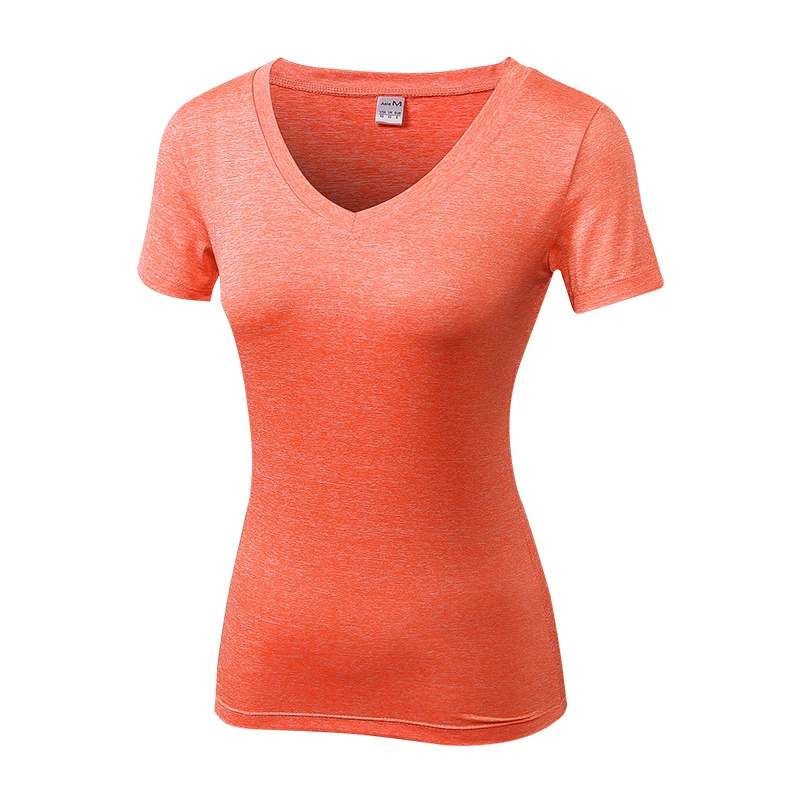 Camiseta de yoga para mujeres en el gimnasio, cuello en V, mallas de fitness, camiseta de deporte de secado rápido, ropa de correr para chicas, top sexy de yoga, Wbb14455.