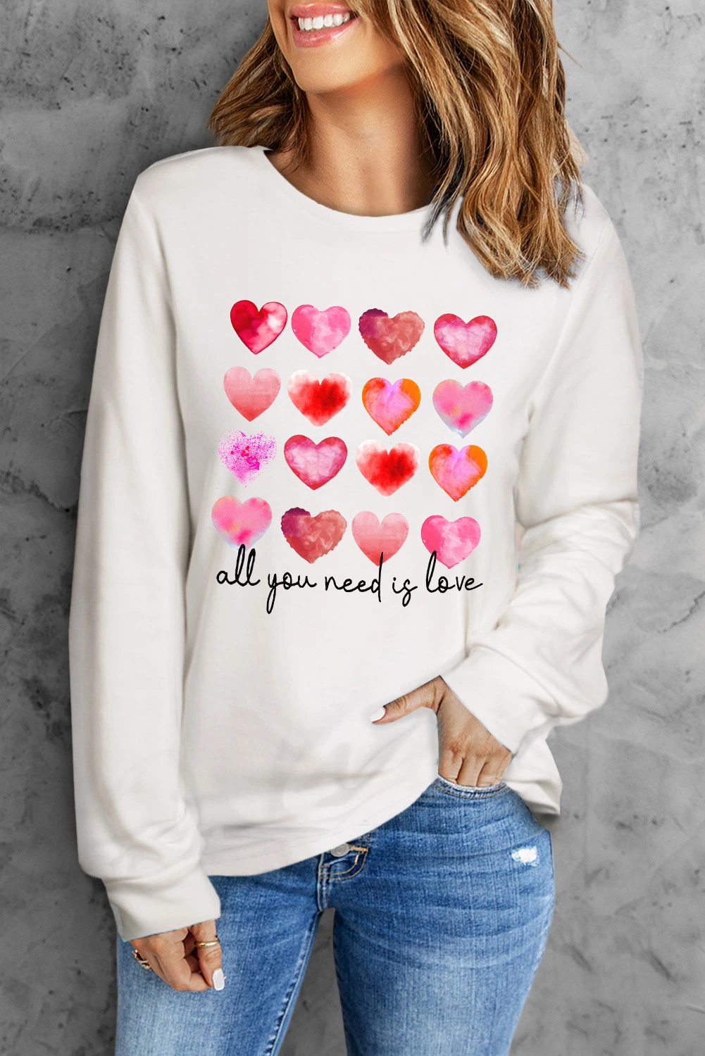 Valentine's Day Customize Tee Shirt White All You Need Is Love Multi Heart Print Top T Shirt Women's T-Shirts