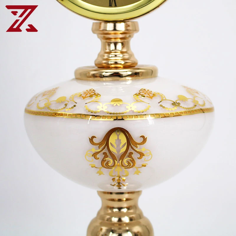 European Glass Silent Metal Stand Clock for Table Decoration