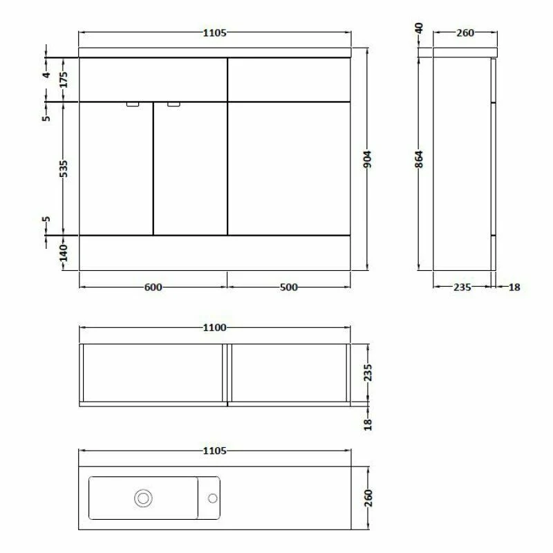 Fusion Compact Combination Unit Slimline Basin 1100mm Natural Oak