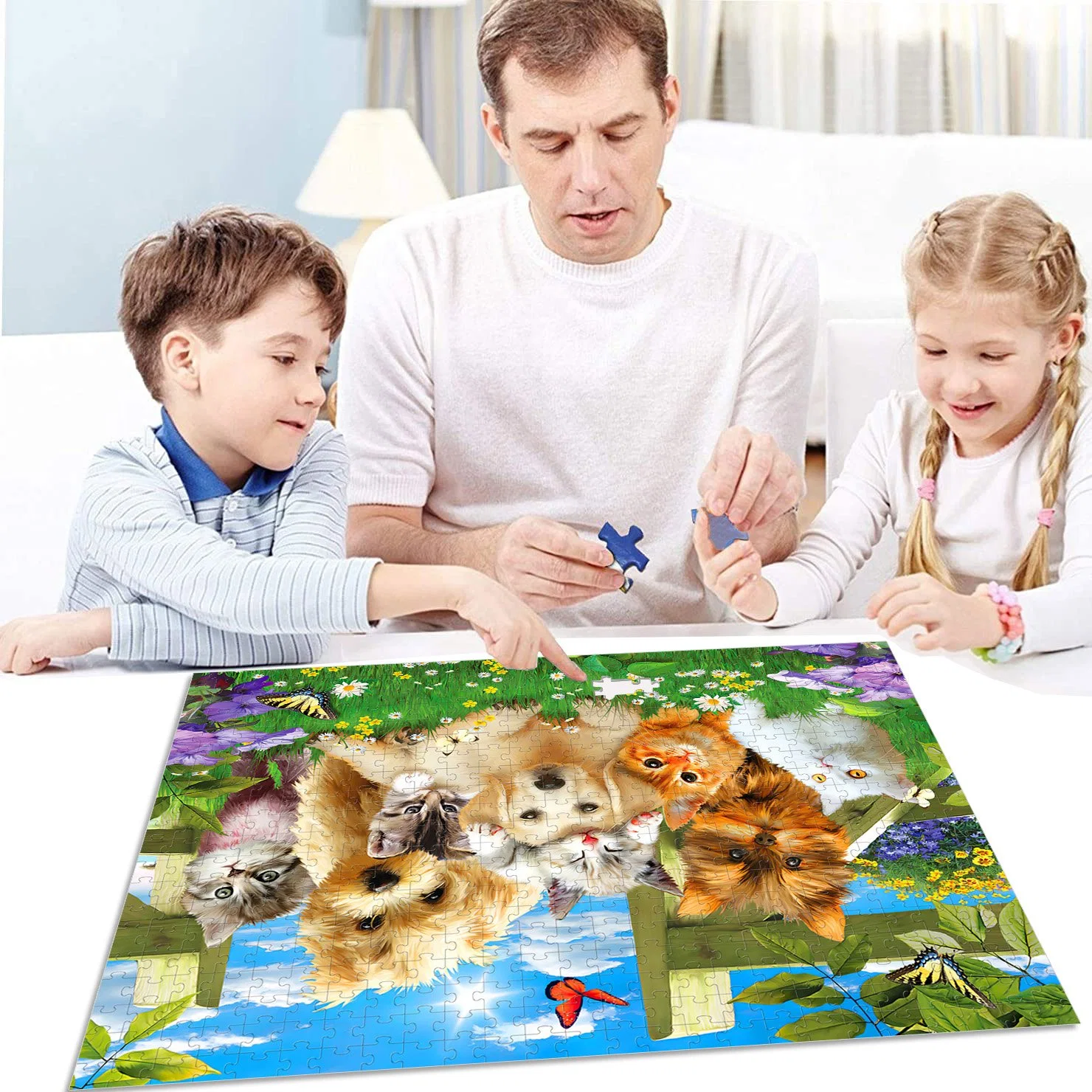 Hunde und Katzen machen gute Freunde, Großhandel geistige Bildung Kinder Spielzeug, Holz 1000 Stück Puzzle Geschenke Spielzeug, anpassbare Muster und Größen.