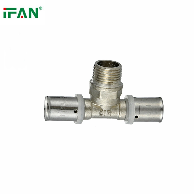 Ifan 1/2''-3/4'' Silver Color Equal Pex Press Male Thread Brass Tee Fitting
