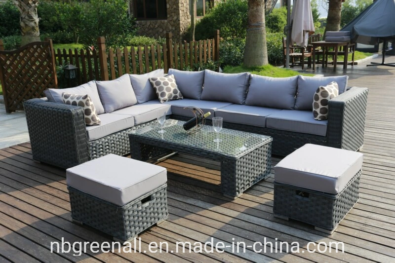 Flat &amp; Round Rattan Mix Modern Outdoor Rattan/Wicker Sofa Leisure Garden Furniture