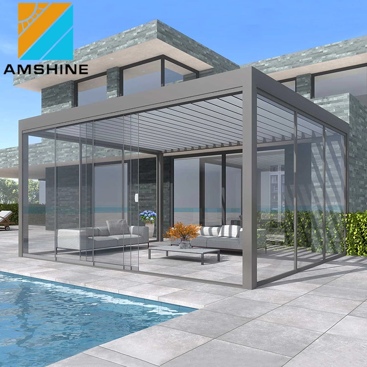 Toldo Parasol eléctrica moderna al aire libre de persiana ajustable cenadores techo mobiliario de jardín patio, cubierta de aluminio bioclimática pérgola cubierta para piscina