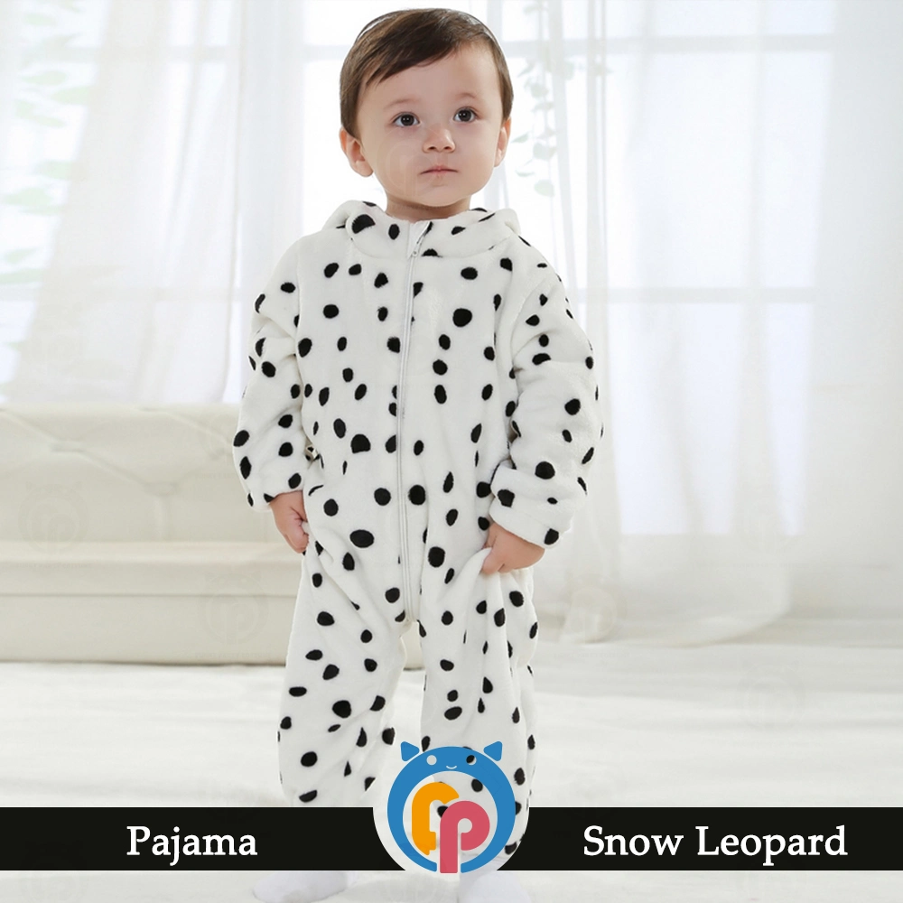 Newborn Baby Crawling Clothes with Snow Leopard One-Piece Hooded Zipper Romper Jumpsuit Costume