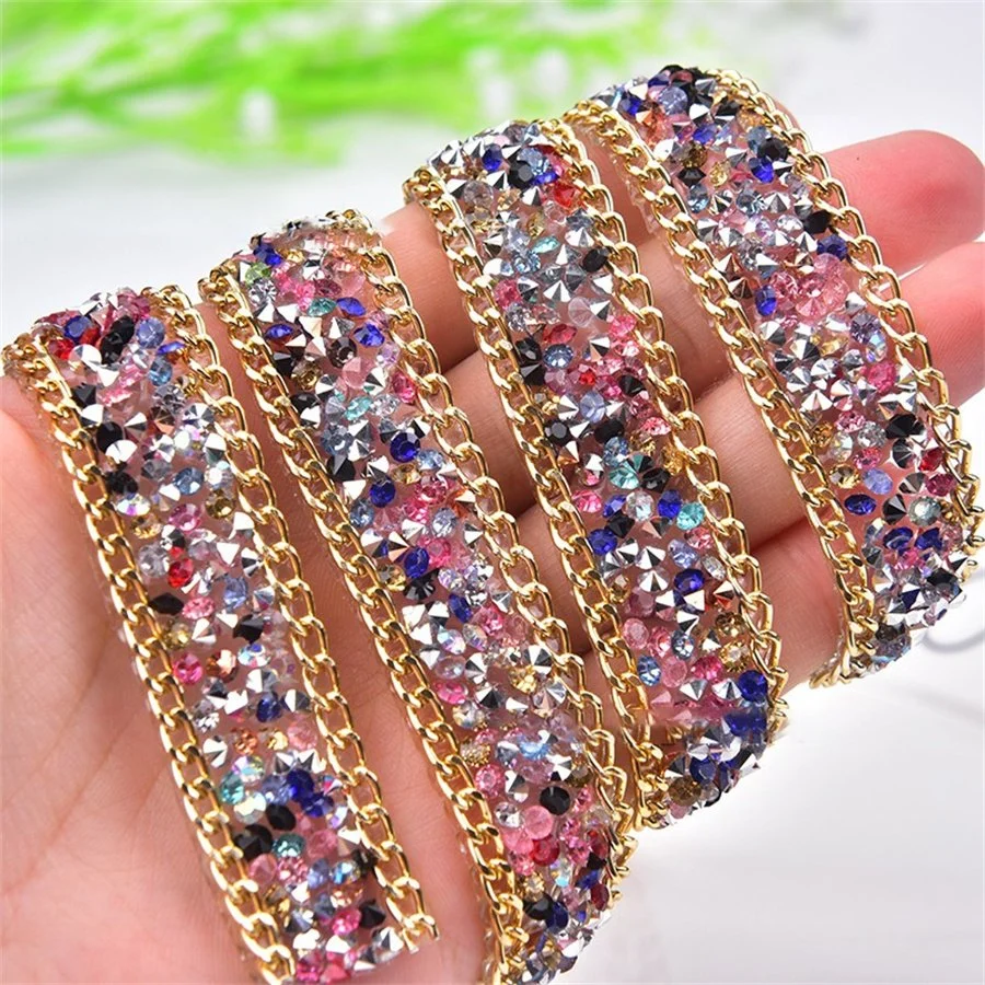 Mixed Color Bling Bling 17 mm Resin Acrylic Crystal Rhinestone Chain Decoration Accessories for Clothes Bags Shoes Ribbon Rhinestones Trimming Chain