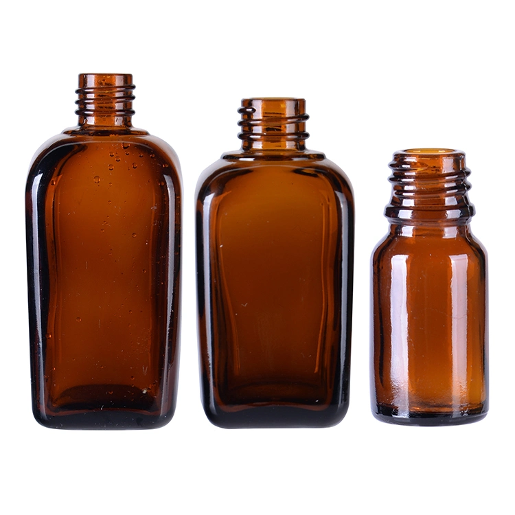 Pharmaceutical Rectangular Flat Amber Glass Bottles