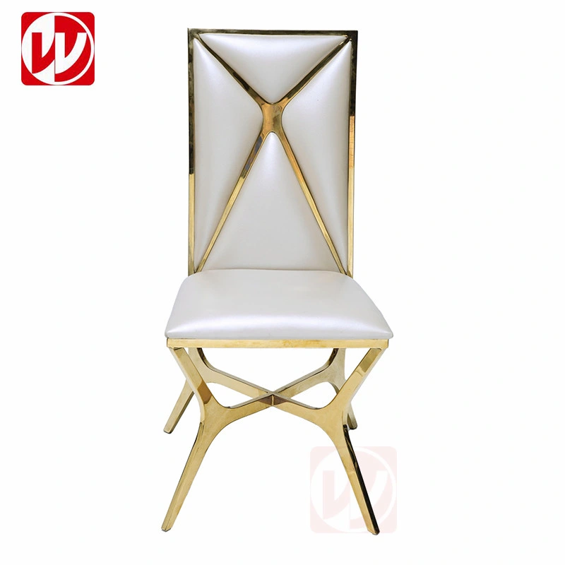 Cross-Back Design Golden Dining Chair Modern Banquet Restaurant Home Stainless Steel Furniture