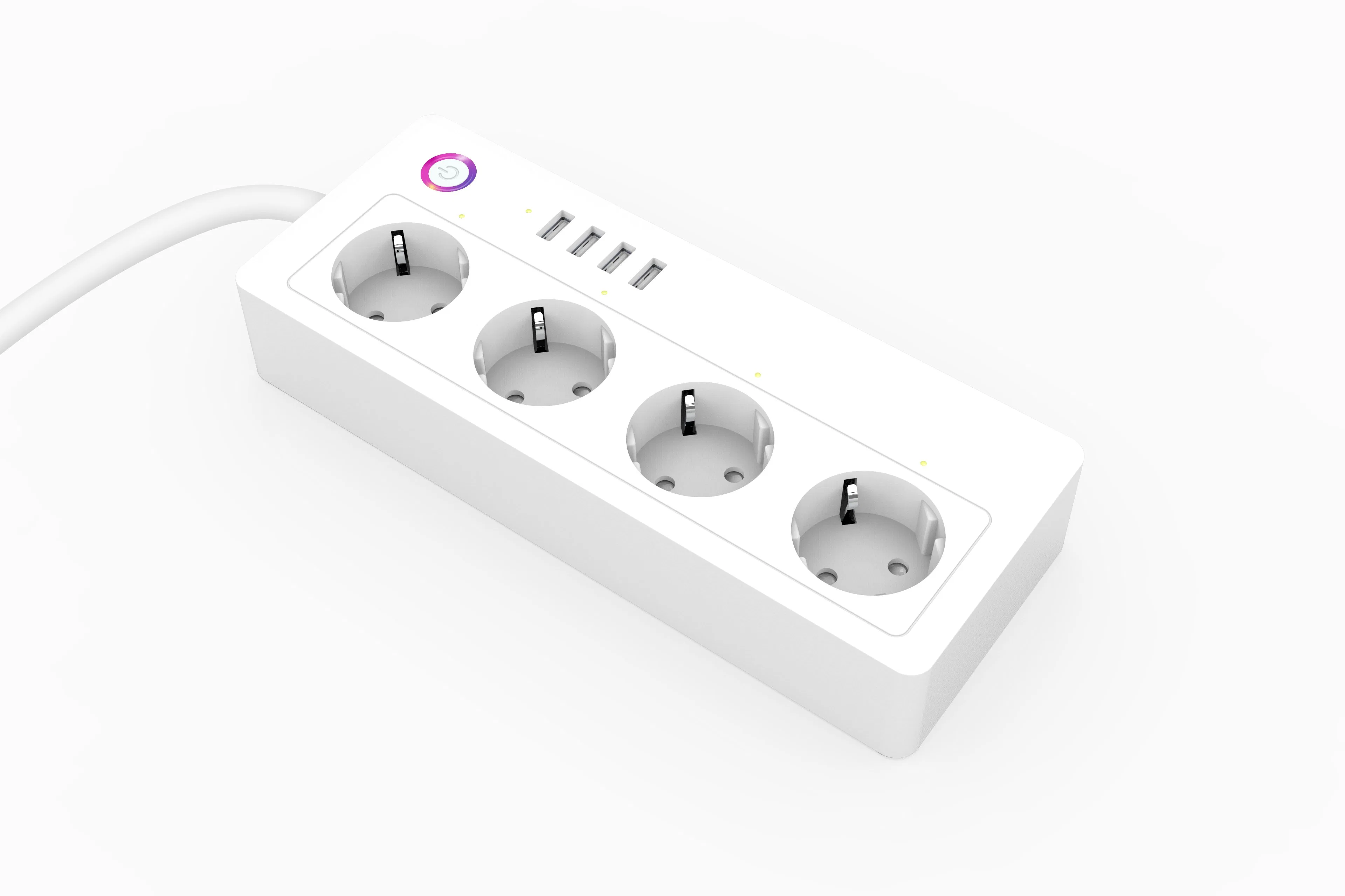 RTS Tuya WiFi Smart Power Strip extensión estándar 4 de la UE Toma de corriente con 4 USB Port trabaja con Alexa Google Inicio