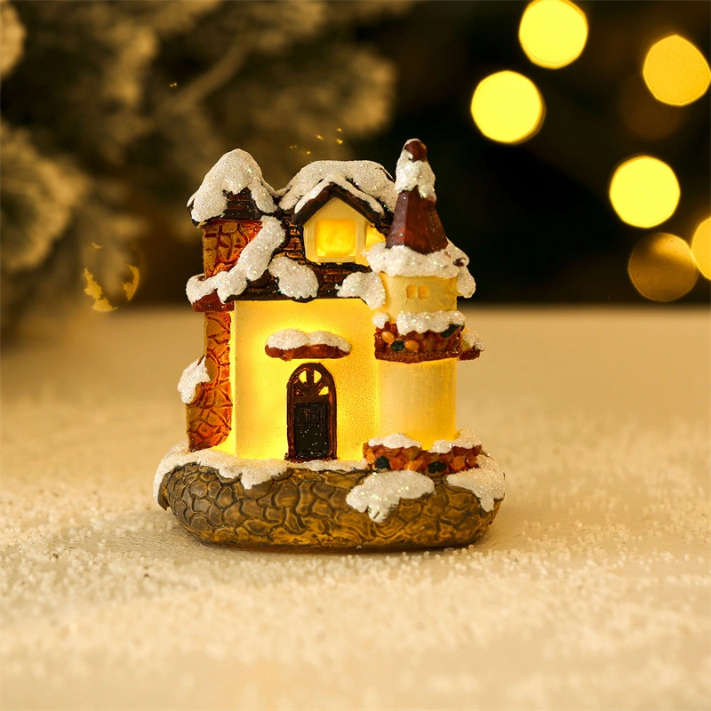 New Christmas Lighted Houses LED Christmas Village Warm Wood House Model