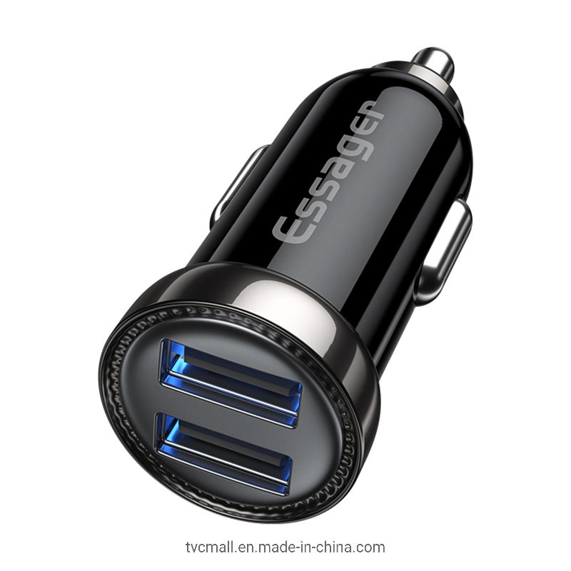 Essager Turbine Mini Car Charger 2.4A Dual USB 12W Fast Charging Universal Mobile Phone Charger Adapter