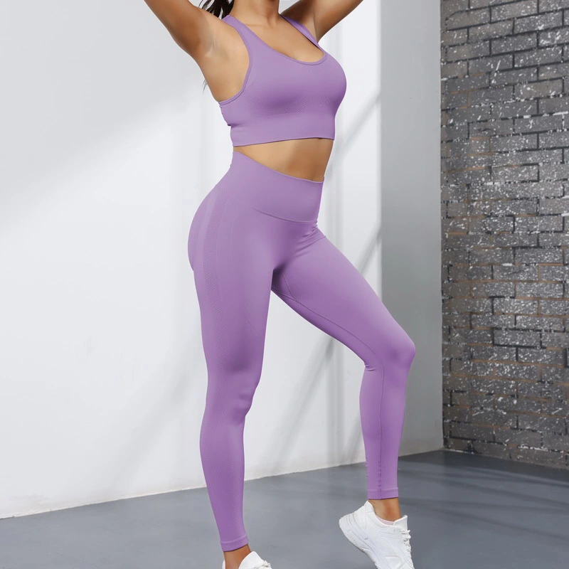 Wholesale/Supplier Reliable Quality 2 PCS Workout Sets Seamless Gym Outfits Manufacturer, Custom Scrunched Booty Leggings and Racer Back Sports Bra Comfy Yoga Apparel