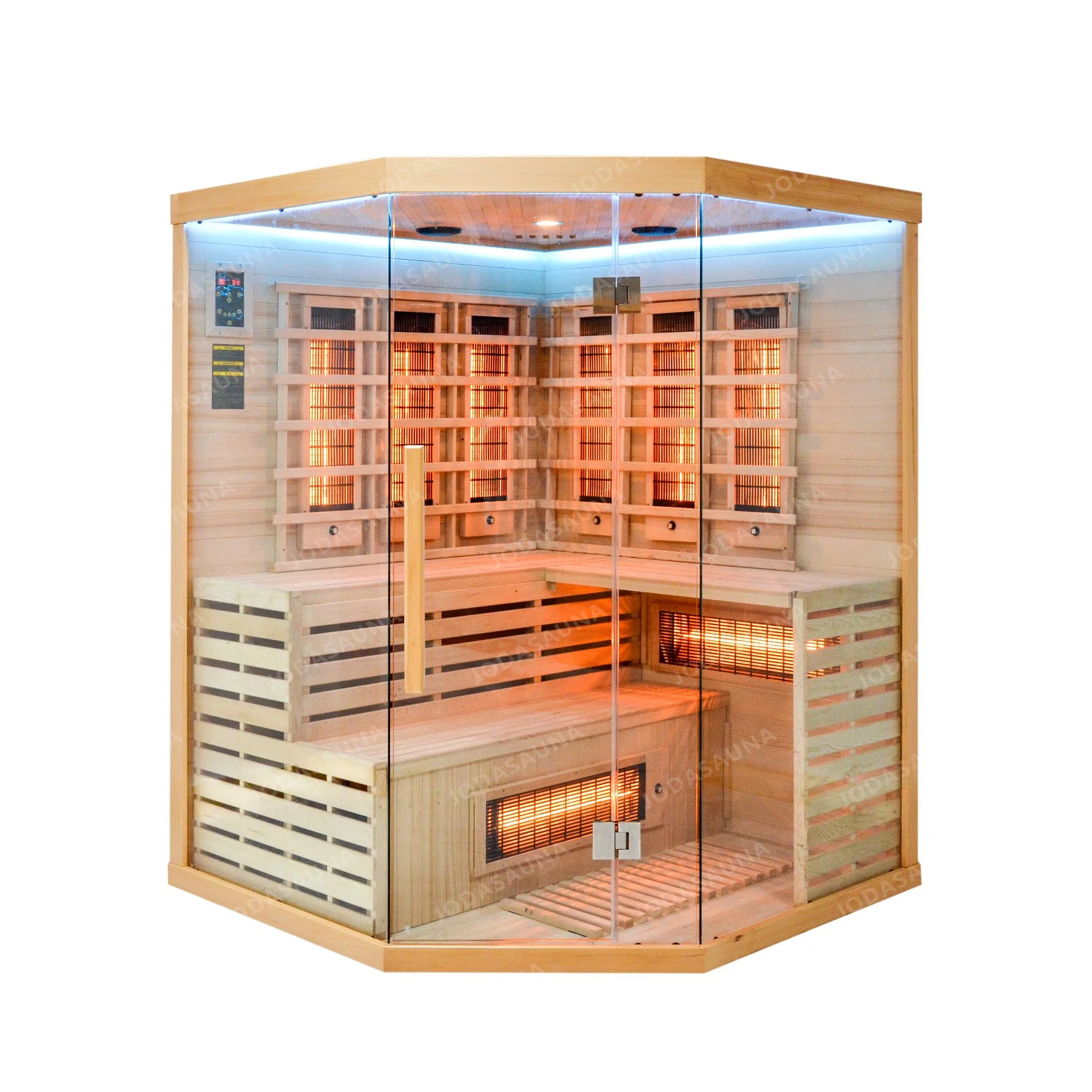 Hot Sales Corner Designs Hemlock Sauna with Glass Heater and Carbon Panel