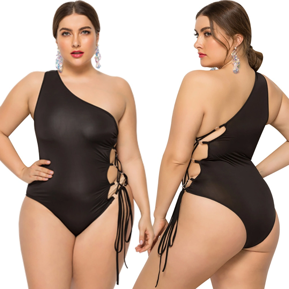 Women's New Swimsuit Fashion Sexy Slant Shoulder Hollow out Bundle Swimwear Bikini Plus Size off Shoulder One Piece Swimsuit Women's Sports Beachwear