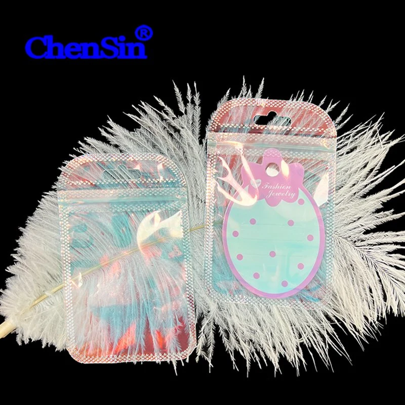 Holographic Pink Clear Zipper Plastic Bags