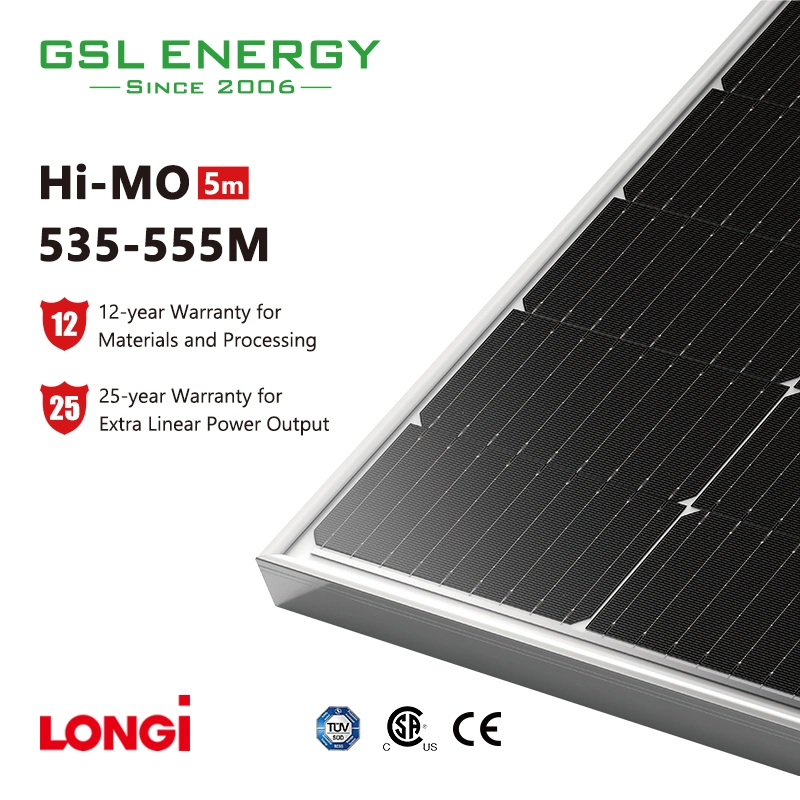 Energia GSL temperatura de funcionamento baixa 144 células Longi 535W 540W Painel solar Monocristaline 545 W de 550 W e 55 W Mono