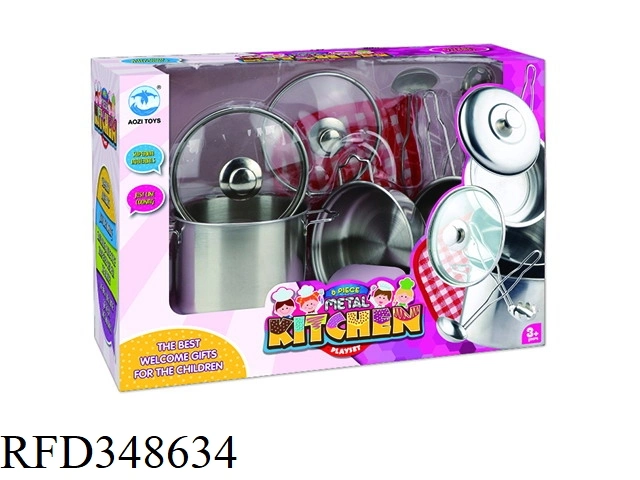 Kitchen Toy Cooking Set Stainless Steel Cutlery with 2 Glass Lids