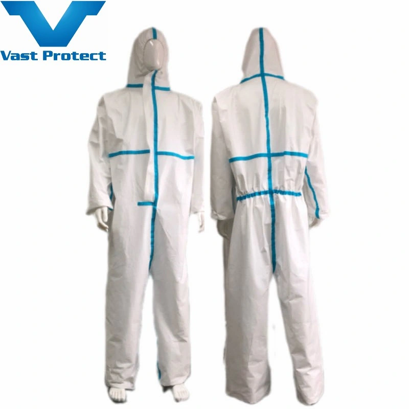 Anti-Static Disposable Hooded White with Blue Strip Micro Film Coating