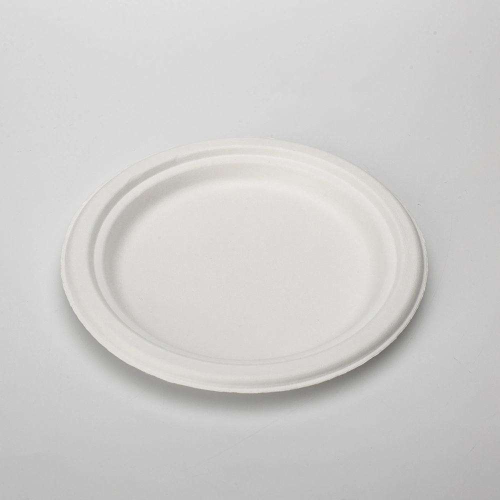 Disposable Tray Eco Friendly Microwavable Dish for Restaurant Biodegradable Sugarcane Pulp Round Food Plates