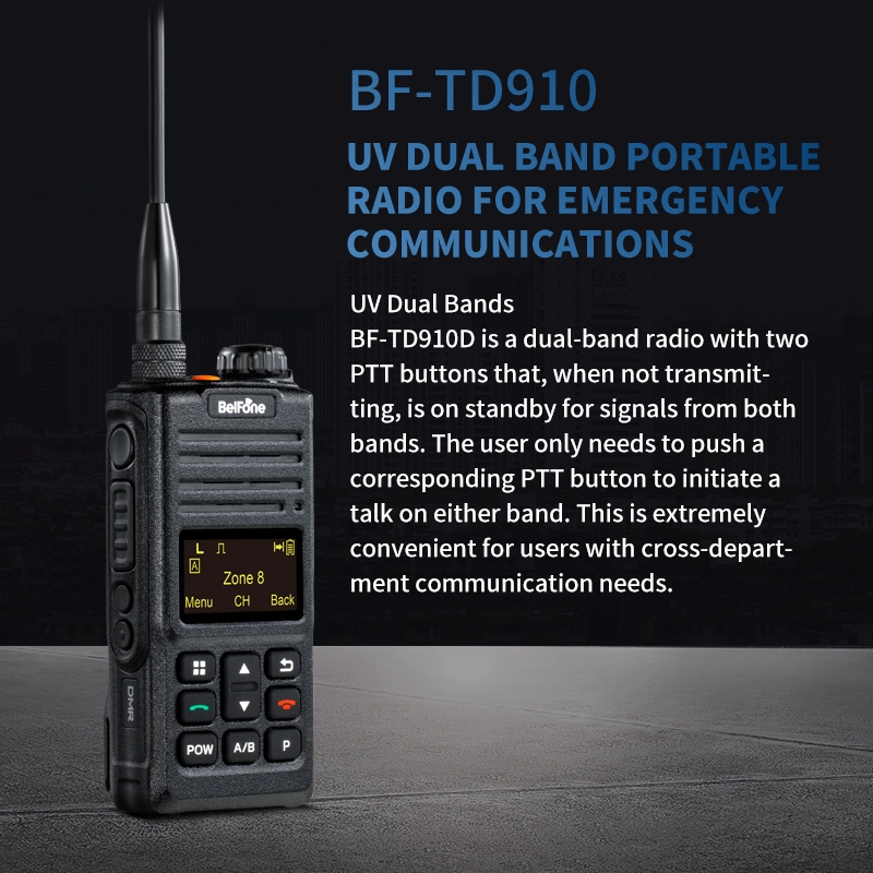 Belfone Bf-Td910UV Professional Dmr Walkie Talkie with IP68 Protection Two Way Radio Dmo Pseudo Trunk Professional Radio