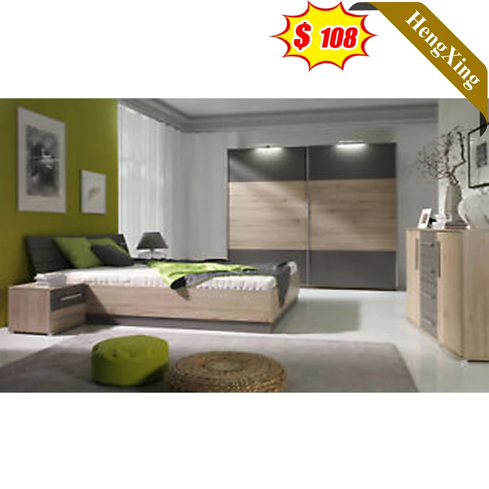 Wooden Mixed Color High Backrest Hotel Home Furniture Bed Bedroom Set with Night Stand