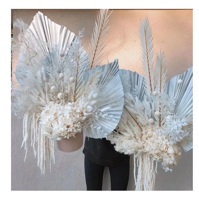 Dried Palm Leave Arrangement Palm Hand Fan Dried Flowers Preserved Natural Palm Leaves Fans