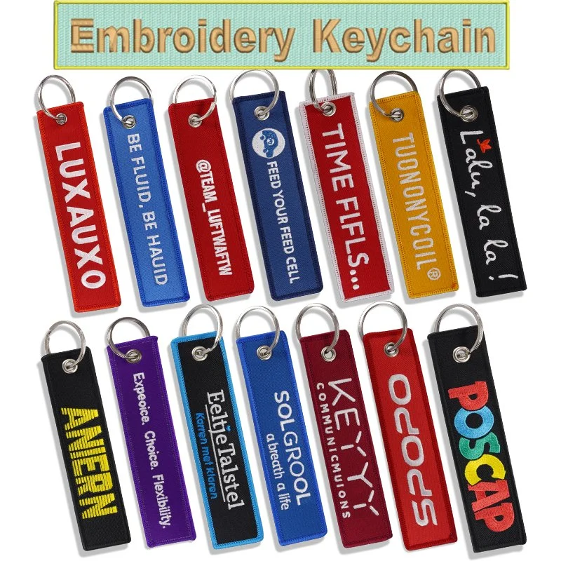 China promocionais de fábrica de forma personalizada de logotipo personalizado Promoção de metal/LED/couro/borracha/PU/PVC chaveiro tecido bordadas Bordados Patch Key Ring