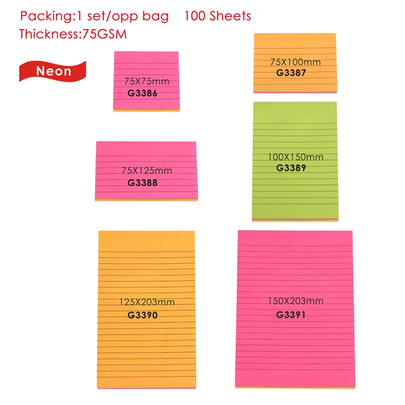 Papeterie Foska Self-Stick papier Notes adhésives avec des lignes