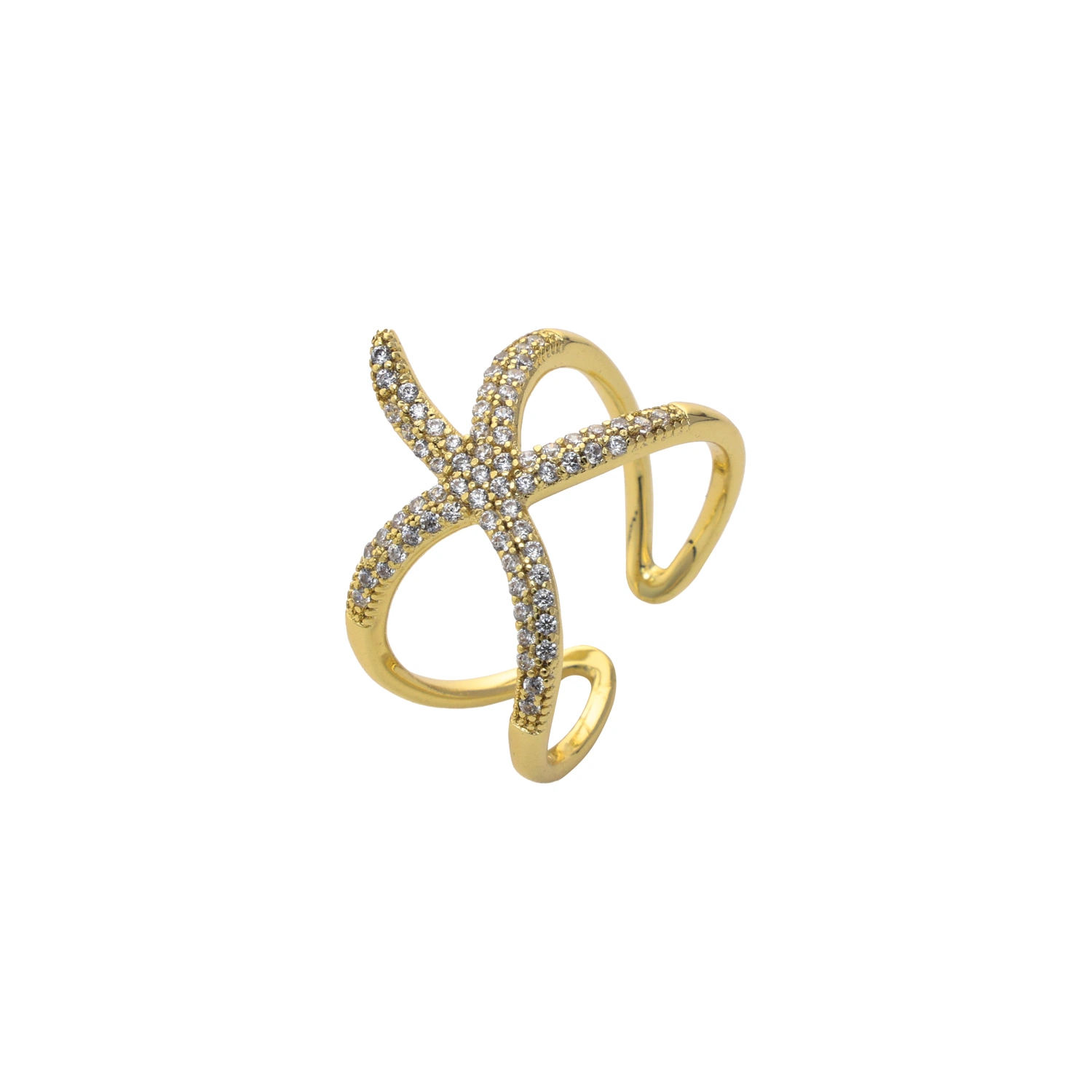 Hot Custom 18kt Gold Fashion Silver Jewellery Cubic Zirconia Starfish Ring Wholesale