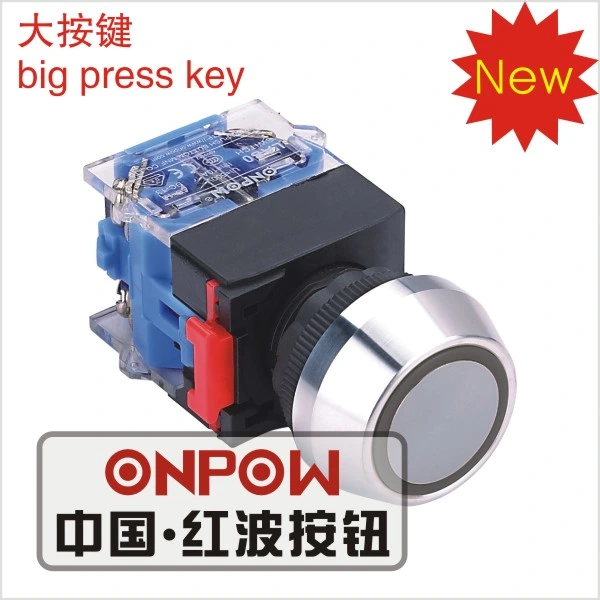 Onpow 22mm Transparente Ringvorleuchte mit großem Drucktast (LAS0-K-11EAL/R/12V) CCC, CE, VDE