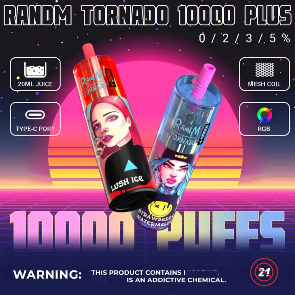 Быстрая доставка Randm Tornado Оптовая I перезаряжаемая кассета Vape, 0 мг/20 мг/50 мг 10000 Puff Wape E Cigarette Lost Hookah Mary