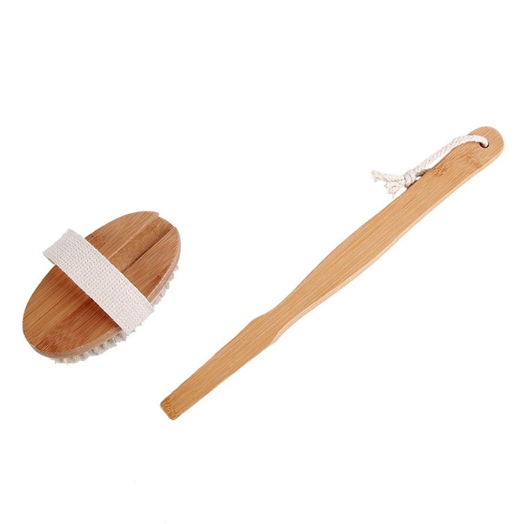 Wooden Bath Brush with Long Handle for Shower and Body Cleaning