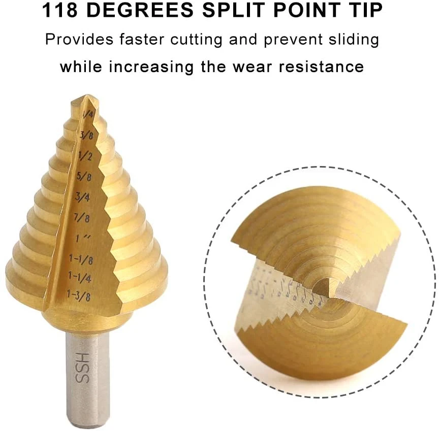 Titanium Coated Step Drill Bit Set & Automatic Center Punch