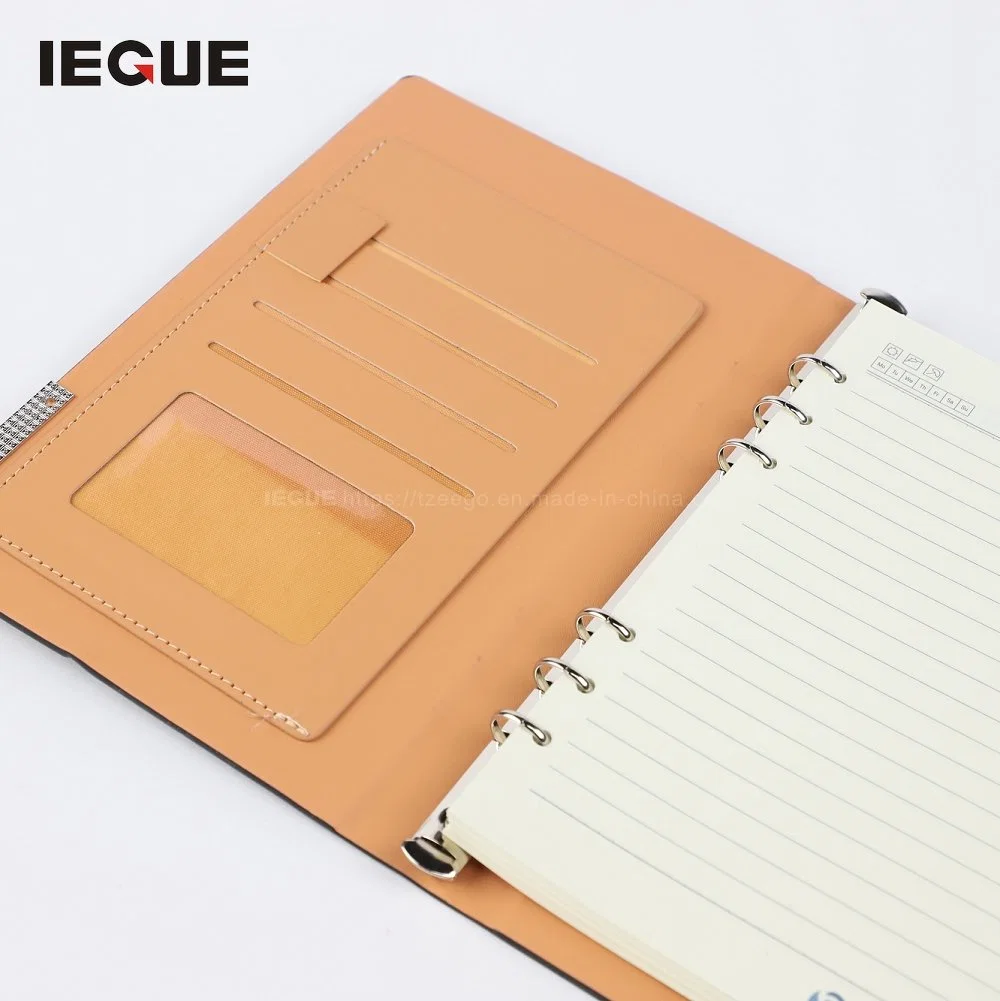 High Quality Luxury Office Organizer Diary 6 Rings Budget Binder Business PU Leather Loose Leaf Notebook with Cash Envelops