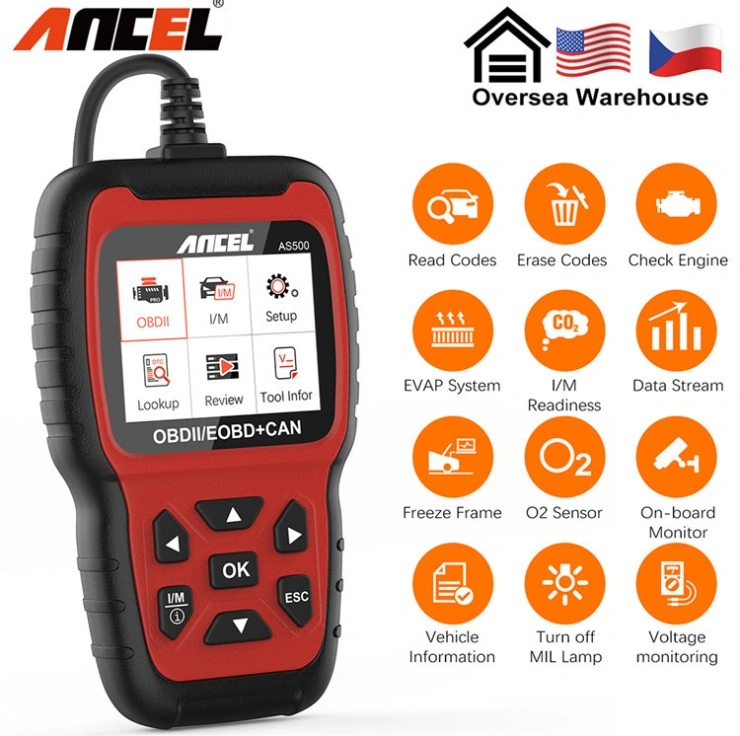 Ancel As500 OBD2 OBD 2 Scanner Engine Code Reader OBD Car Diagnostics Tool Multilingual Free Update Odb2 Automotive Scanner