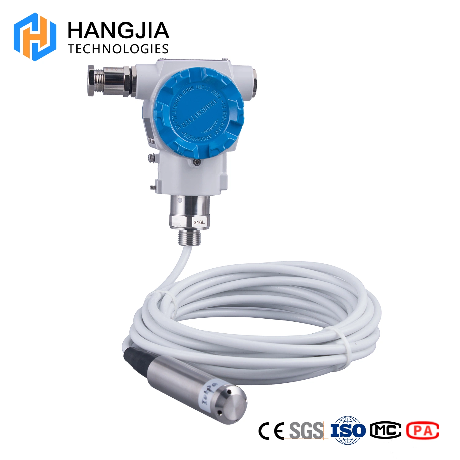 Sensor de nivel de sumergibles de alta precisión de 0,1% de 4-20 mA sensor EX CE HART R485.