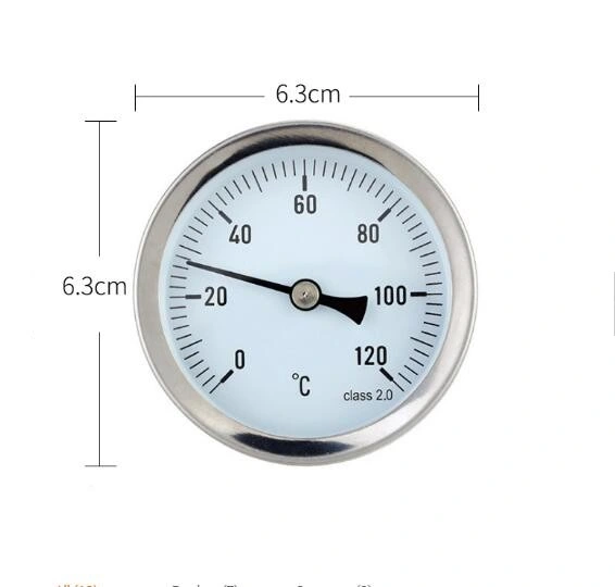 63mm Horizontal Dial Aluminum Thermometer Tester Measuring Thermometer