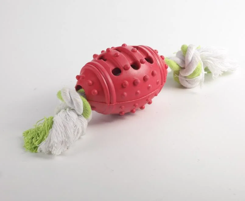 New Dog OEM/ODM Color Treat Ball Tooth Cleaning Rubber Toy with Rope