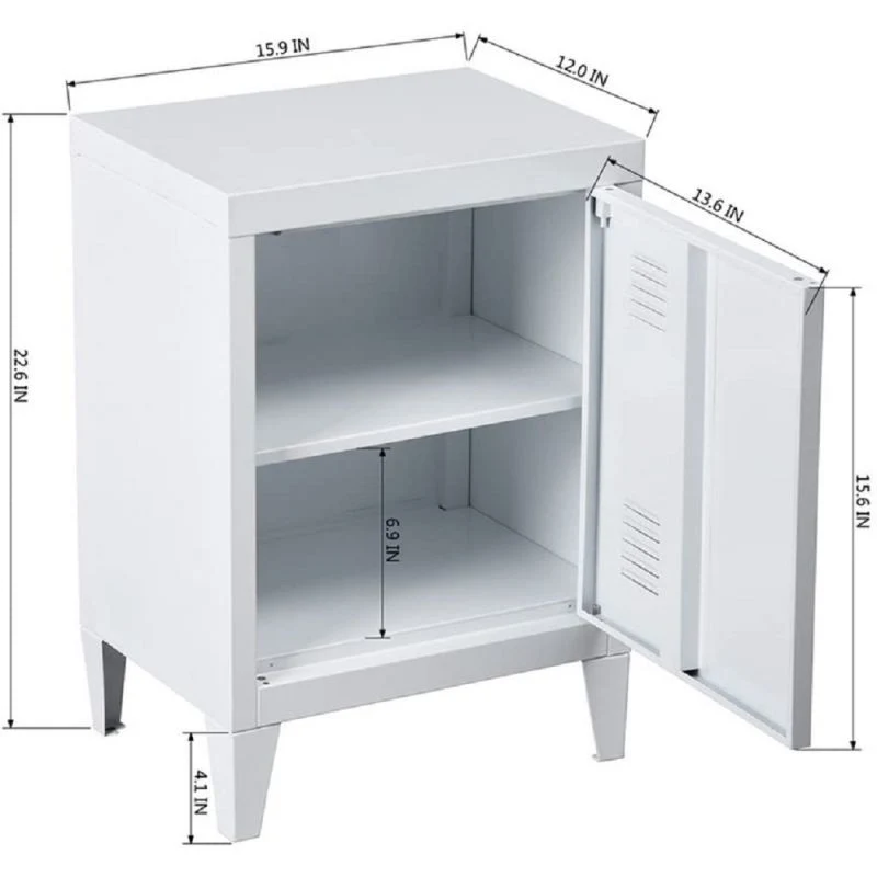 Mesita de noche blanca de 1 puertas Armario de almacenamiento Mesa para comedor