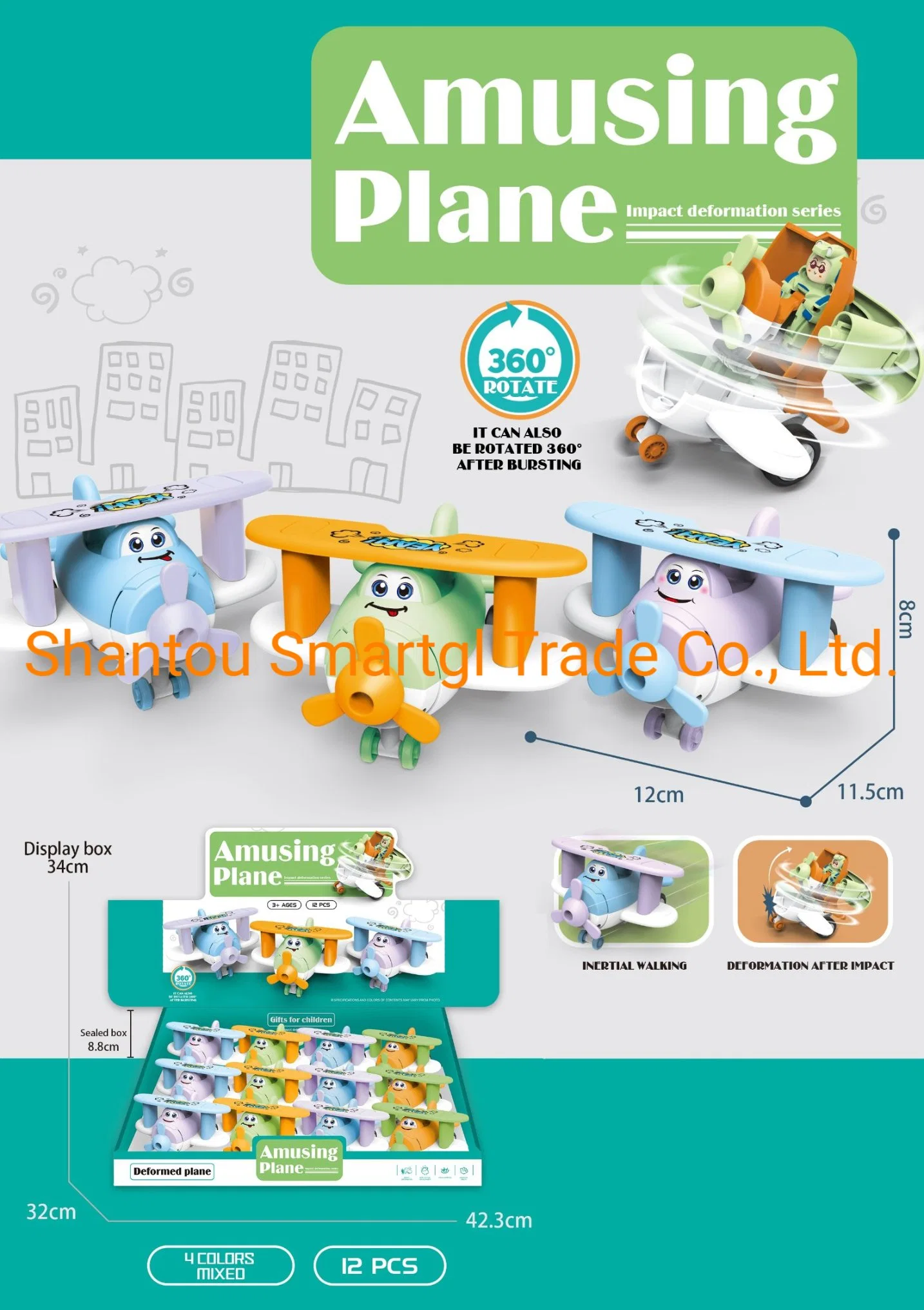 Baby Educational Toy Kids 12PCS Mini Cartoon Airplane Vehicles Series