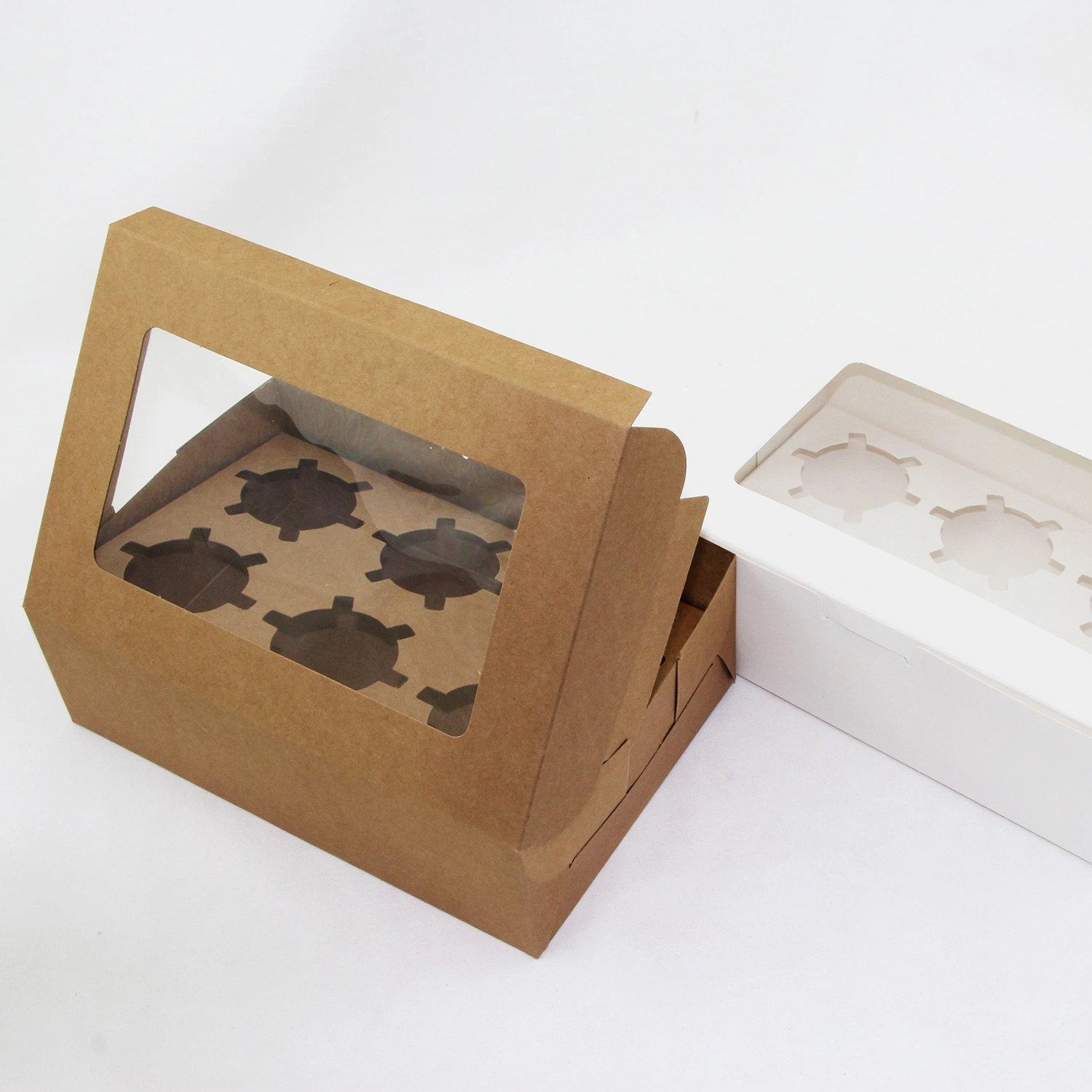 Food Grade Cupcake Holding Kraft Paper Box with Clear Window