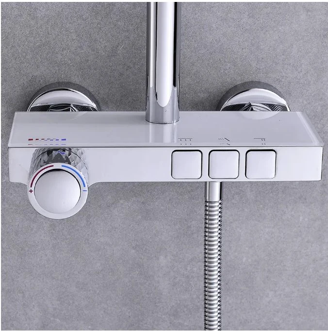 Wall Mounted Rainfall Head and Hose Stainless Steel Shower Mixer Set Bathroom