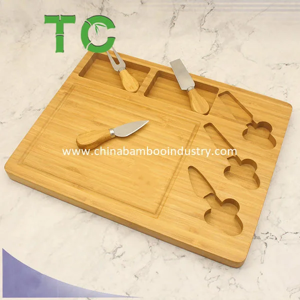 Wholesale/Supplier Large Organic Bamboo Cutting Board with 2 Built-in Compartments and 3 Stainless Steel Tools