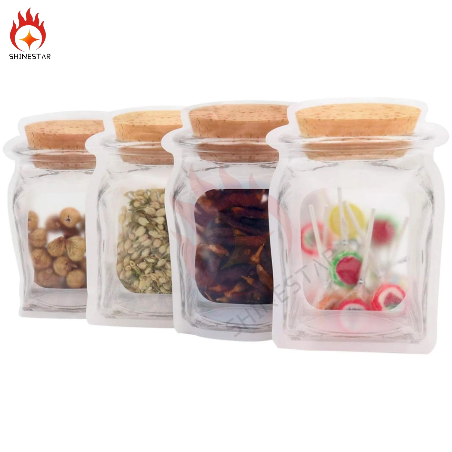 Ziplock alimentos almacenamiento sellado decorativos botellas reutilizables Snack Jar con ventana bolsa