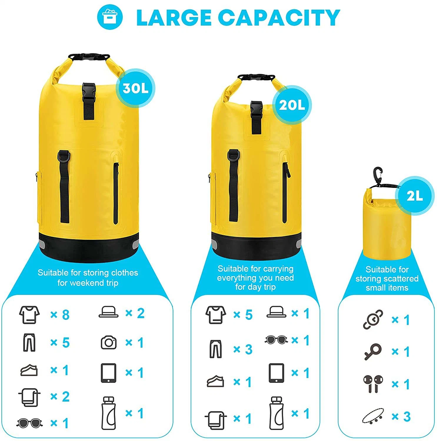 Bolsa de deporte impermeable 20L/30L Roll Top resistente al agua Duffel