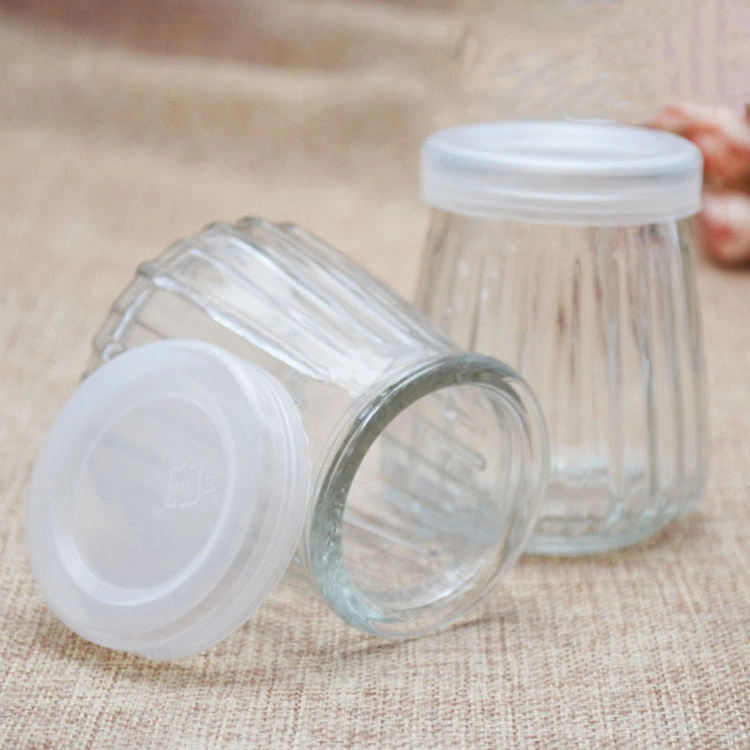 Wholesale 150ml 200ml Wide Mouth Striped Glass Pudding Jelly Jar with Plastic Cap