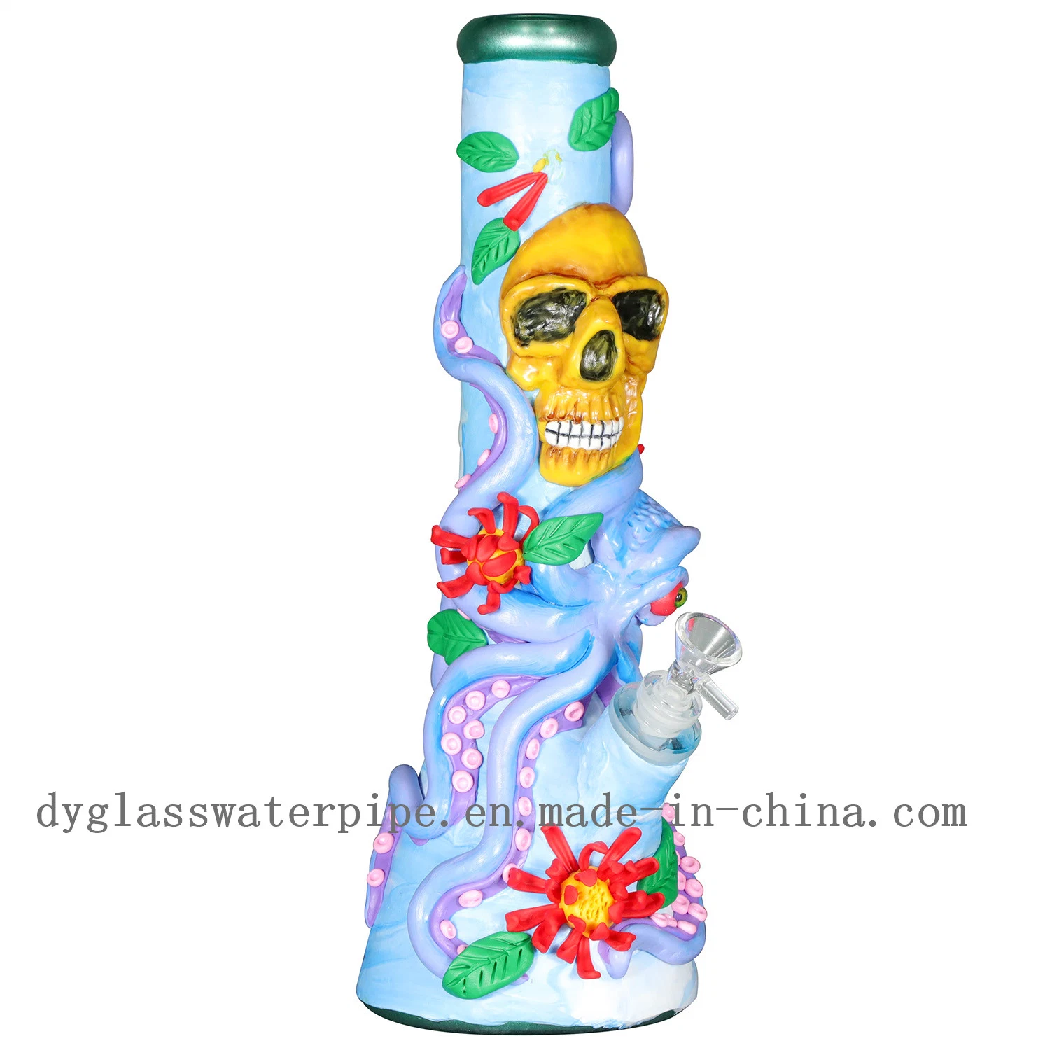 3D Hand-Painted Big Skull Beaker Base Glass Water Pipes